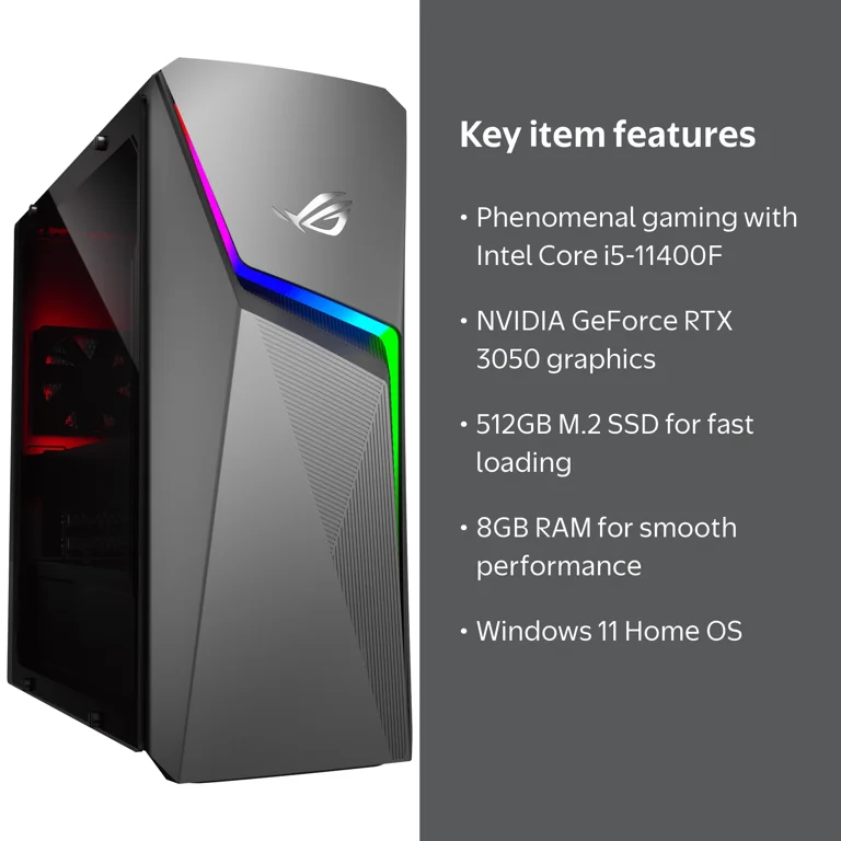 ASUS ROG Strix Gaming PC, i5-11400F, RTX 3050, 8GB RAM, 512GB SSD