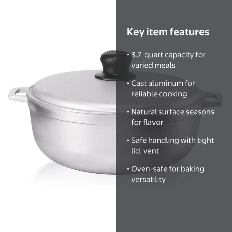 MIRRO ミロー　アルミ製コランダー　MADE IN U.S.A. IMUSA 3.7qt Cast Aluminum Caldero, 24cm, Tight-Fitting Lid, Oven