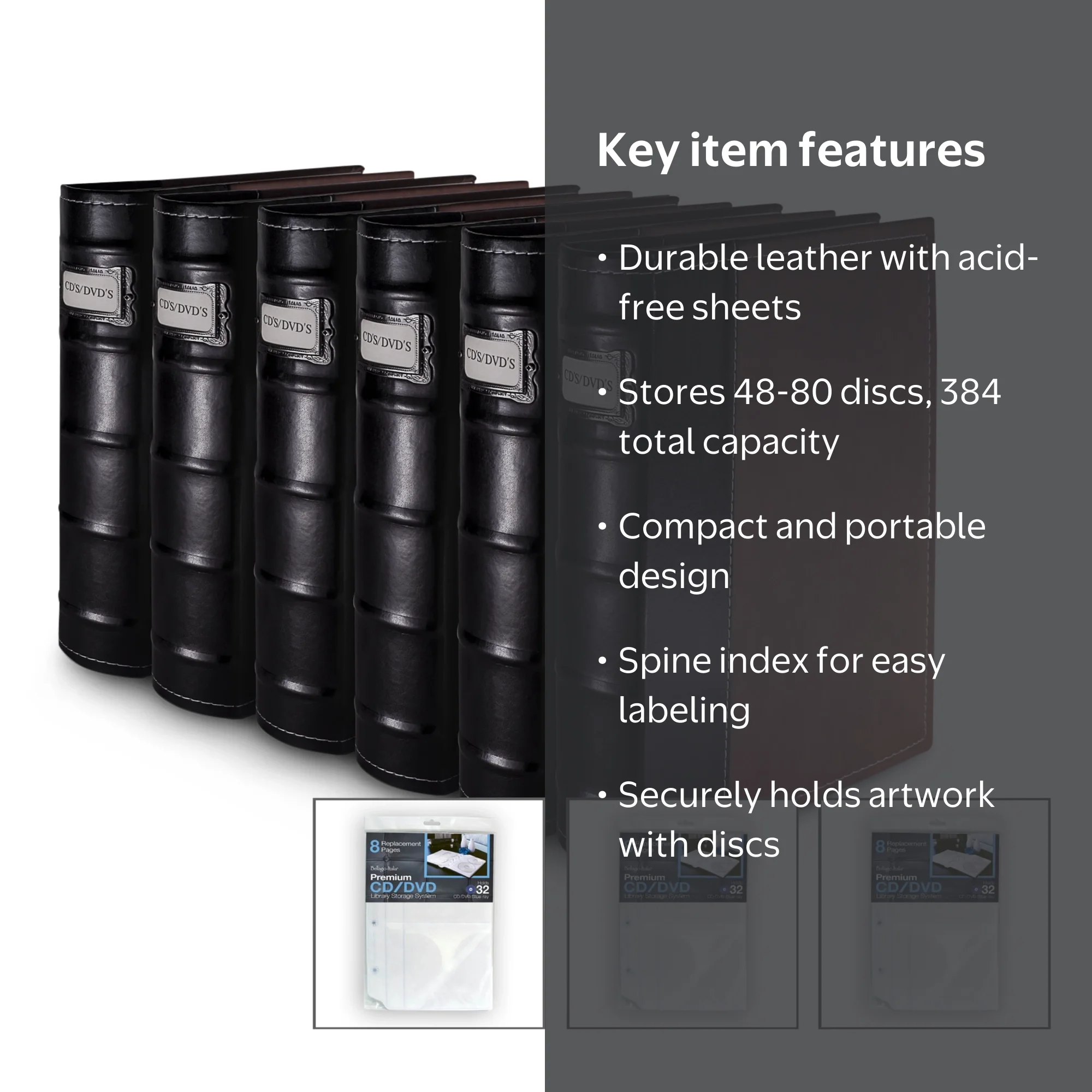 Bellagio-Italia Leather CD/DVD Storage Binder, Brown, Small, 80