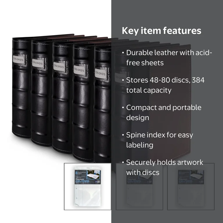 Bellagio-Italia Leather CD/DVD Storage Binder, Brown, Small, 80