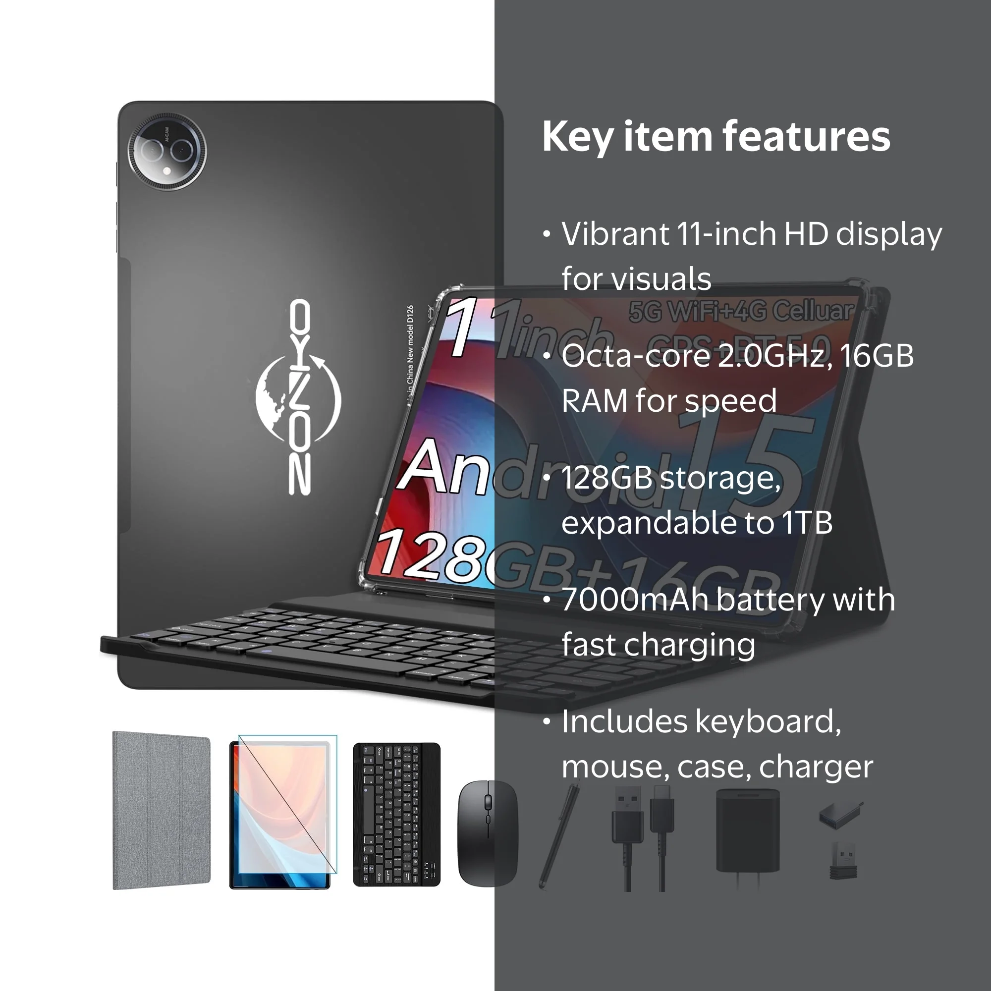 Tablet 11 inch Android 14 Tablet,128GB ROM 16GB RAM,4G LTE Tablet