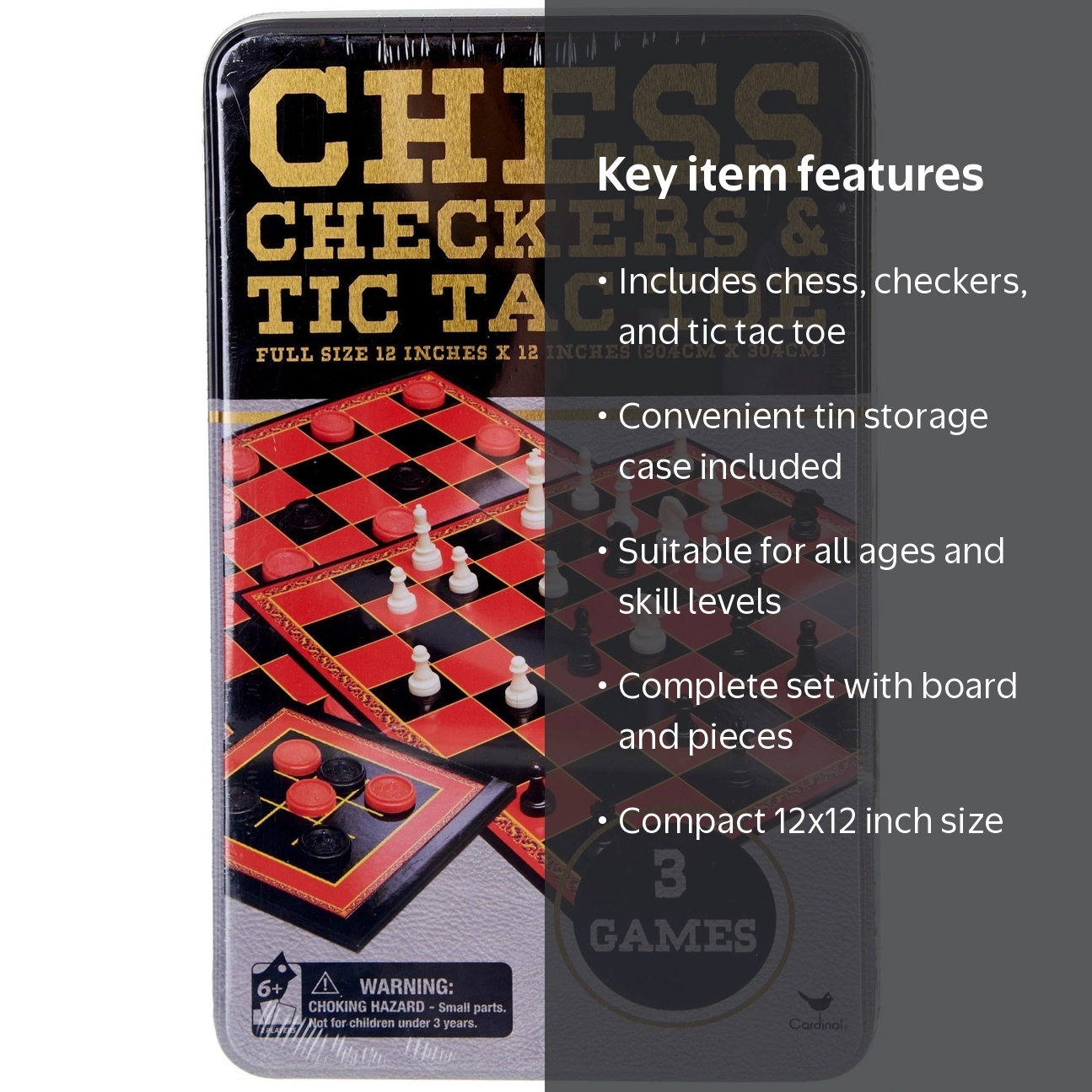 Herrschners Checkers Chess Tic Tac Toe Board Game Set with Storage