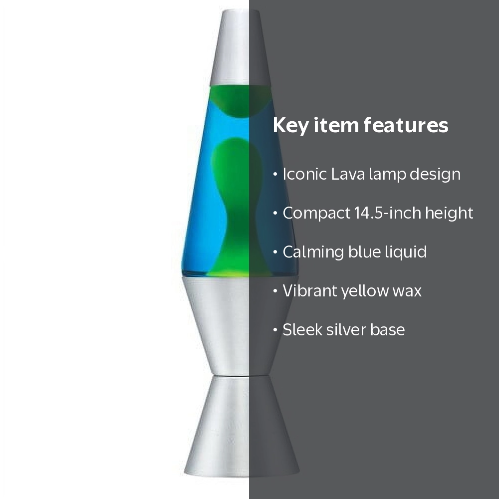 Lava Life, Lava Lamp, 14.5-inch Silver Base, Yellow Wax in Blue