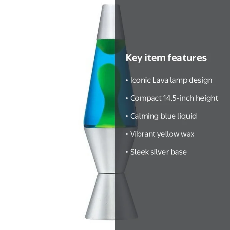 Lava Life, Lava Lamp, 14.5-inch Silver Base, Yellow Wax in Blue