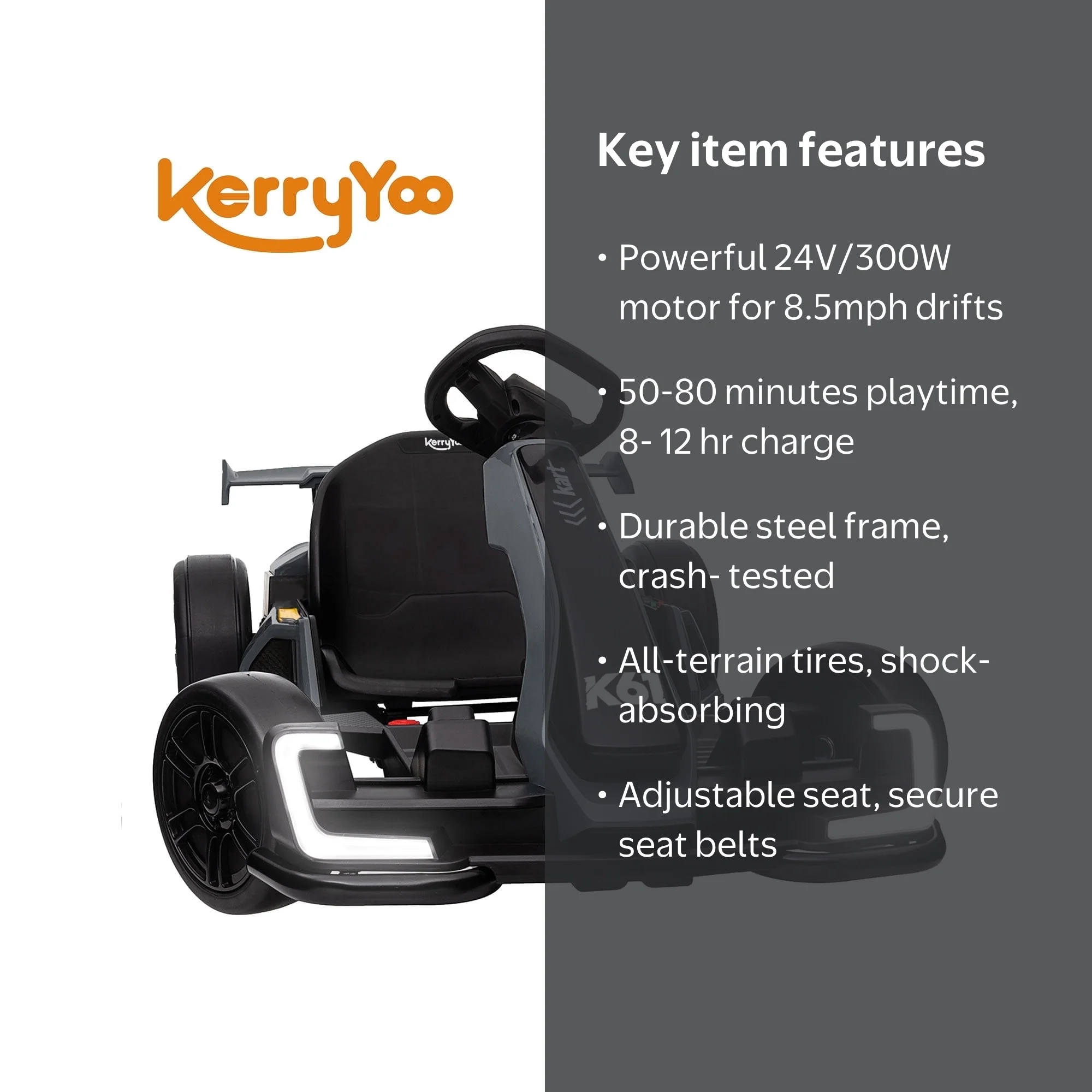 Kerry Yoo K61 Go Kart, 24V Kids Electric Drift Kart, Ride on Toys