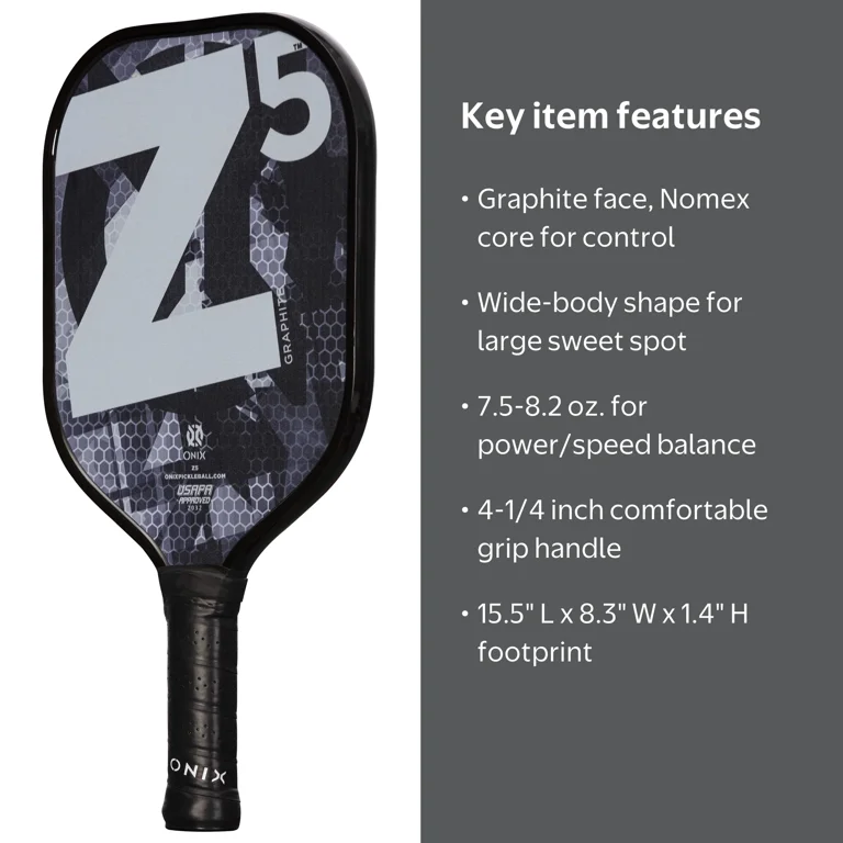 Onix, Pickleball Paddle, Z5 Graphite, Black, New, Wide-Body Shape