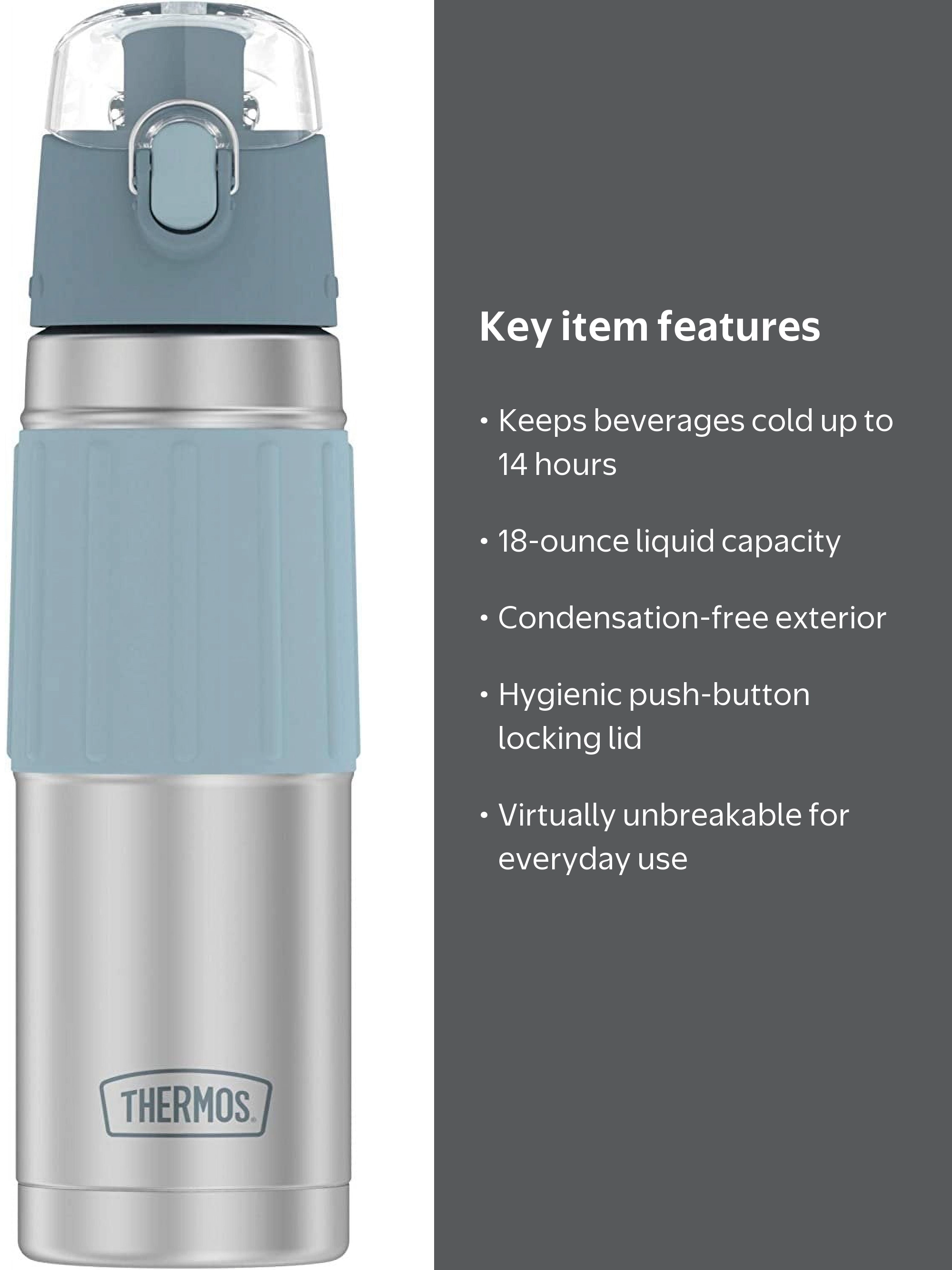 Thermos Hydration Bottle 18 oz Gray Stainless Steel Thermos