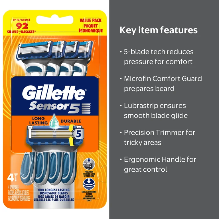 Gillette Sensor5 Men's Disposable Razors, 4 Count - Walmart.com
