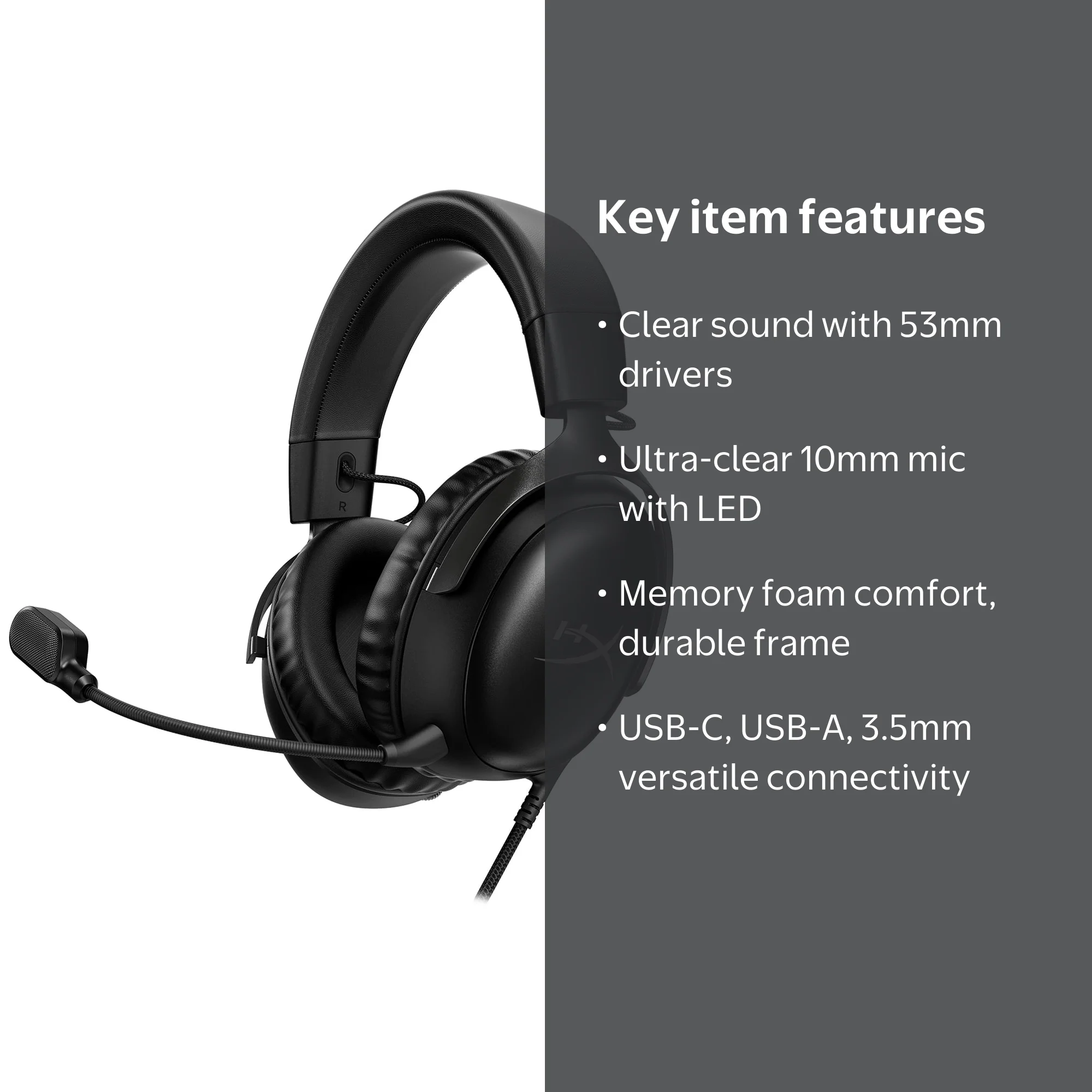 HyperX Cloud III Wired Gaming Headset, Angled 53mm Drivers, DTS