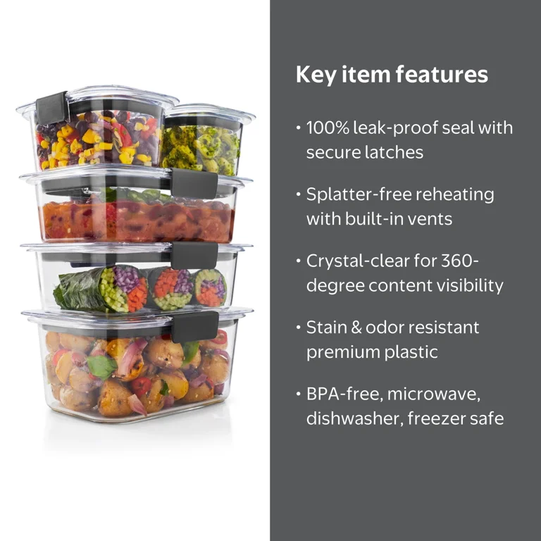Rubbermaid Brilliance 10ピースセット Rubbermaid Brilliance 10-Piece Set, Leak-Proof and Clear Food