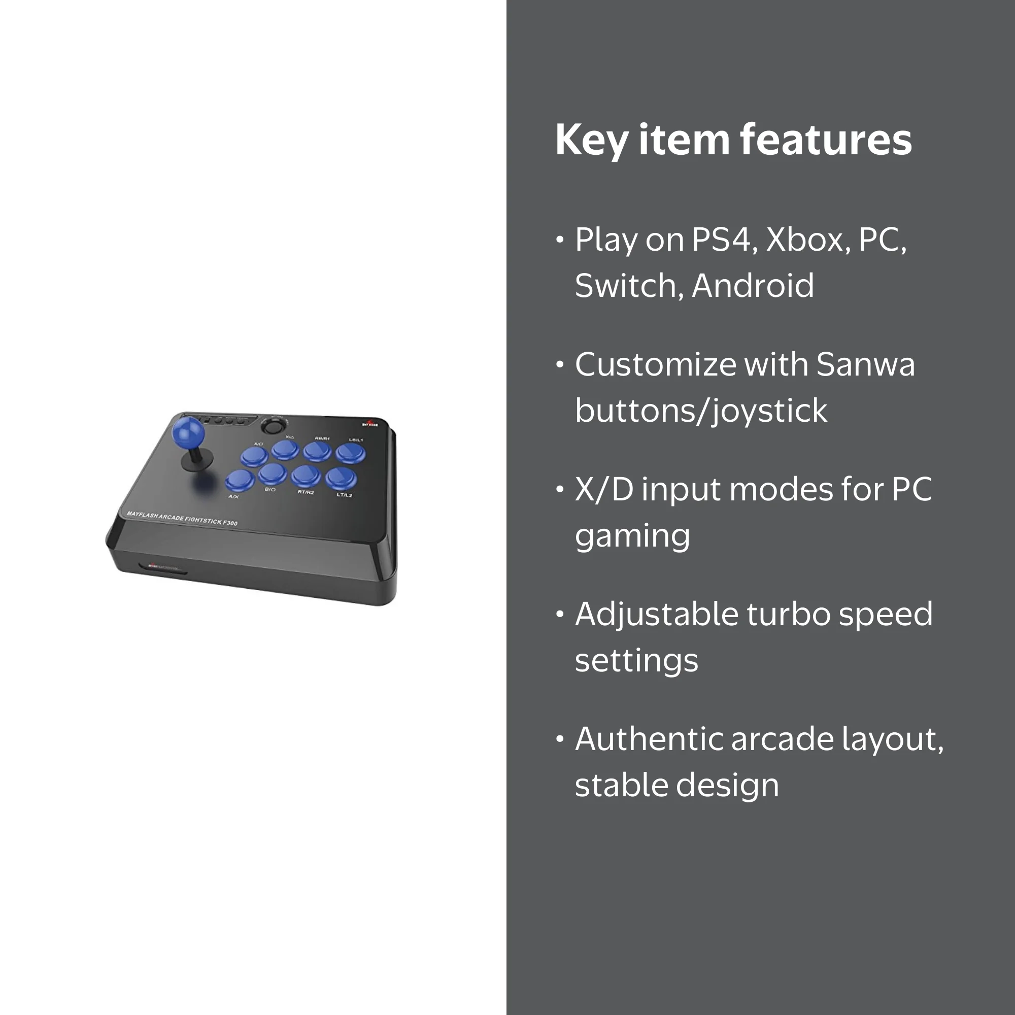Mayflash F300 Arcade Fight Stick Joystick Controller Pad for PS4