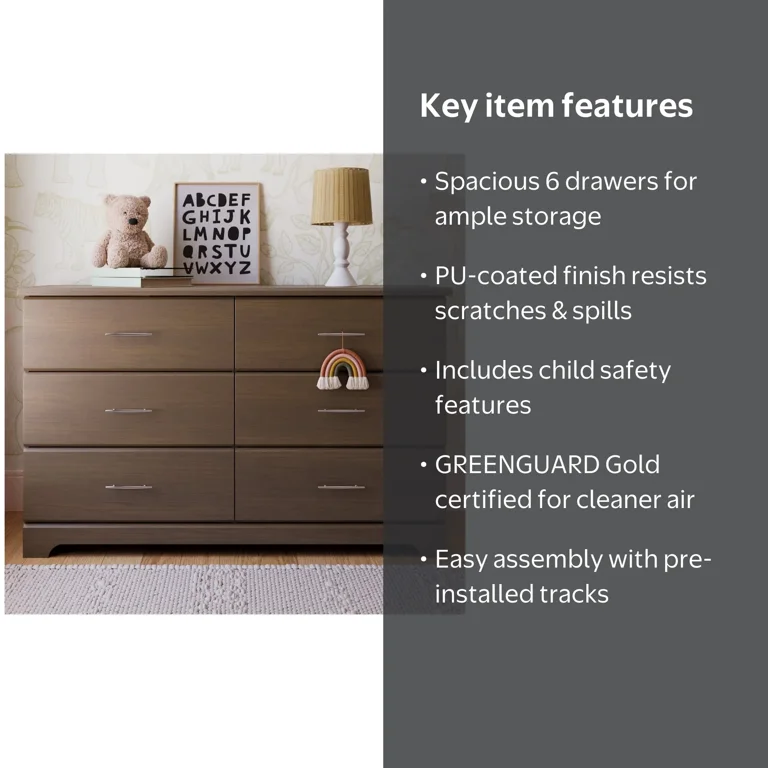 Storkcraft Brookside 6 Drawer Nursery Double Dresser, Hazelnut