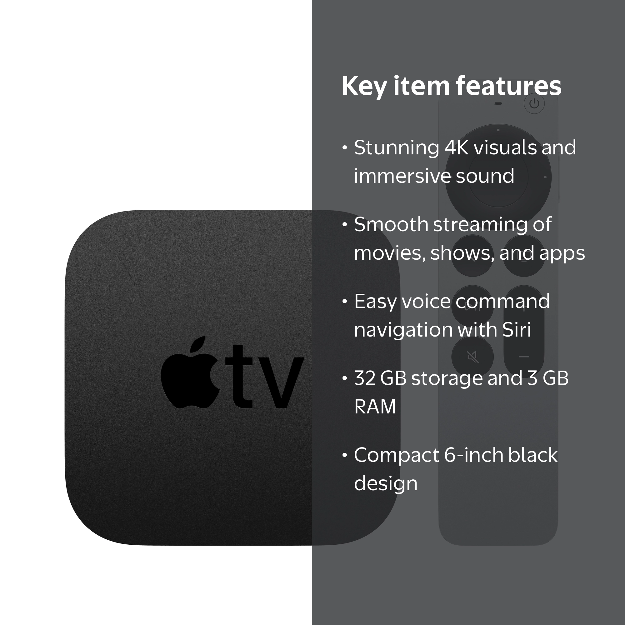 Apple TV 4K 32GB (2nd Generation) Wireless LAN, HDR Streaming