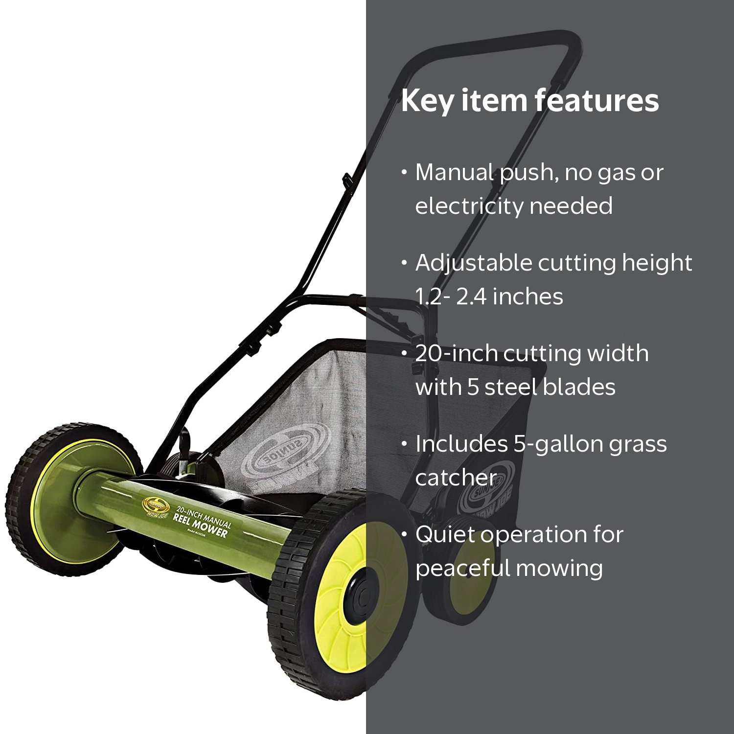 Sun Joe, Lawn Mower, 20-inch reel, Grass catcher, Adjustable