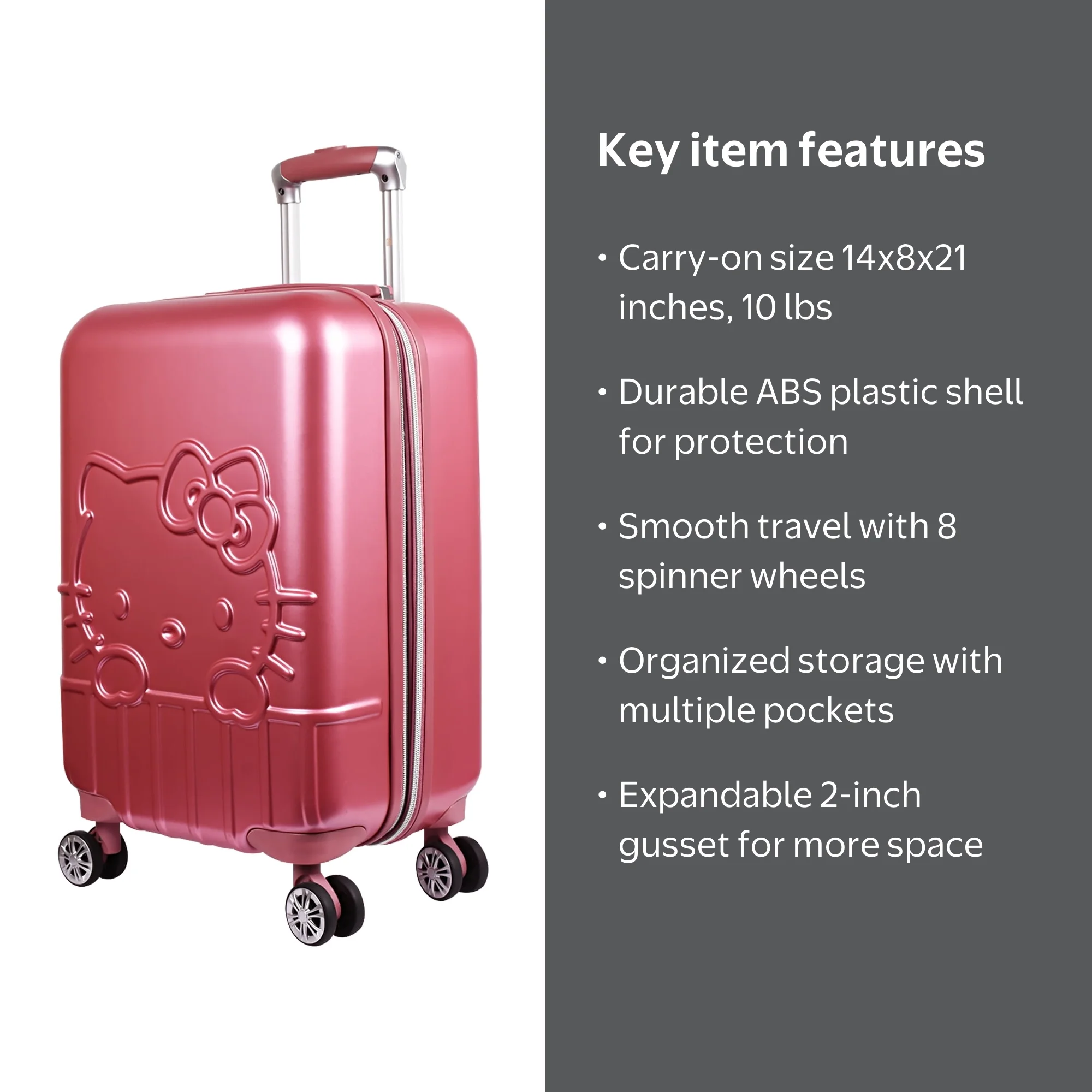 Hello Kitty 21 Inch Rolling Luggage, Hardshell Carry On Suitcase