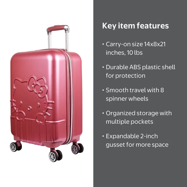 Hello Kitty 21 Inch Rolling Luggage, Hardshell Carry On Suitcase