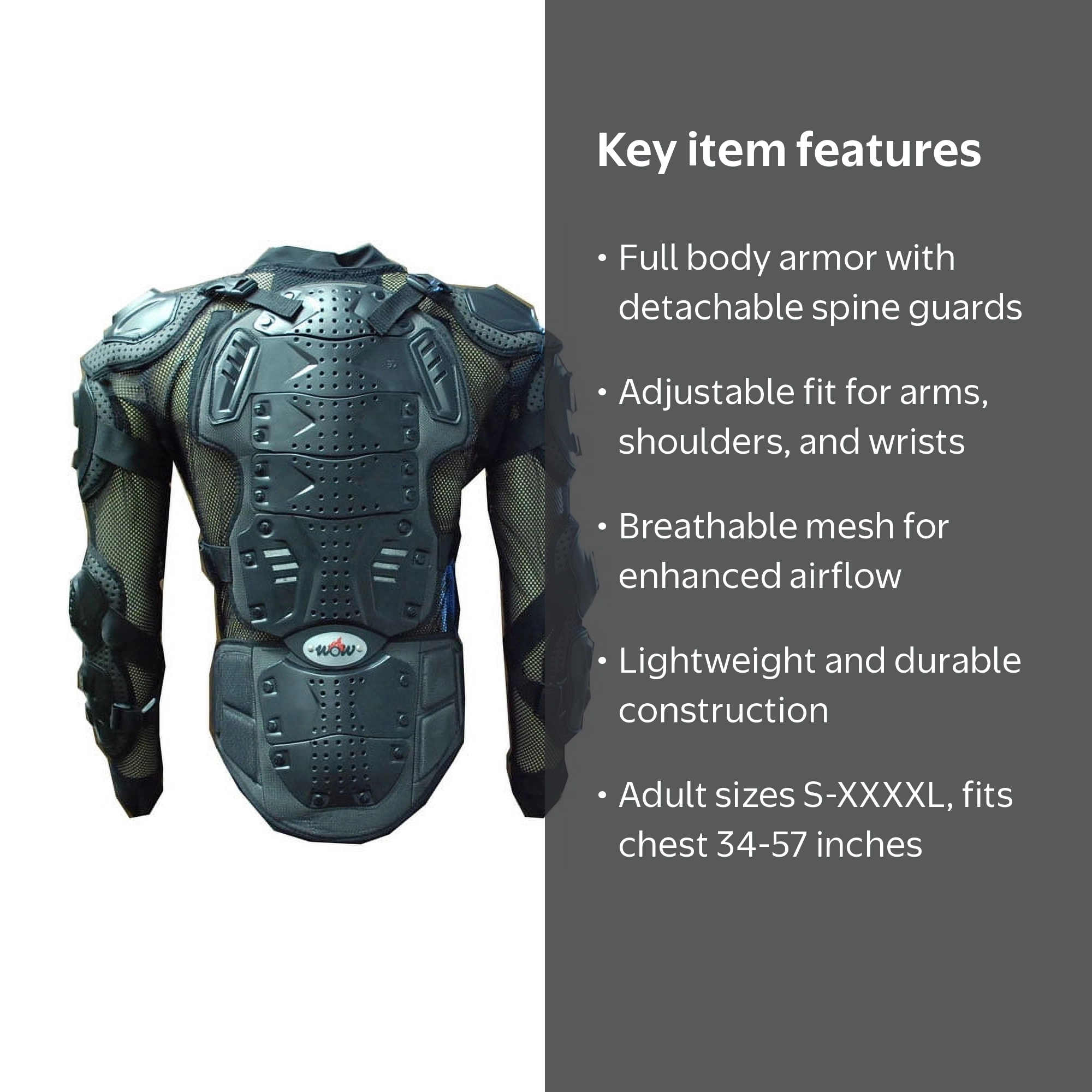 Wow! A1 Motocross Guard, Full Body Armor, Detachable Spine, Black