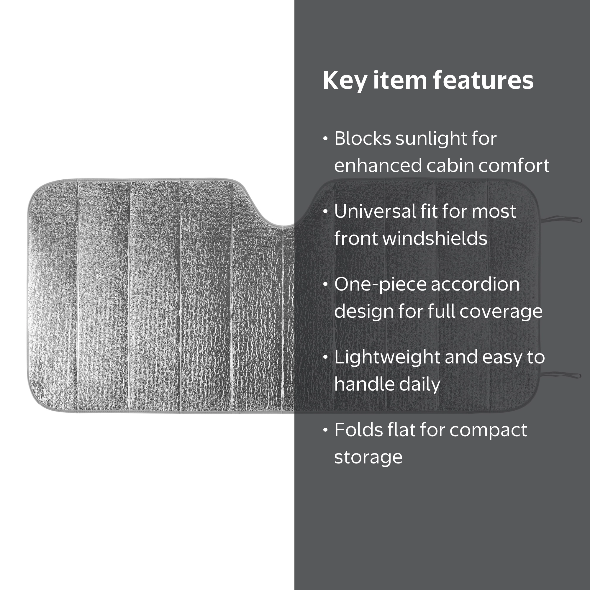 Auto Drive Accordion Front Windshield Sunshade, Silver, 63 in x