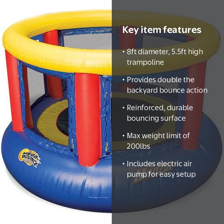 Banzai 8-Foot Mega Bounce Inflatable Trampoline for Kids