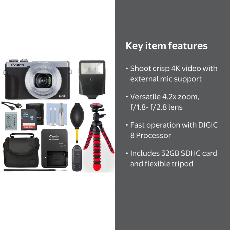 Canon PowerShot G7X Mark III Silver Digital Camera + 32GB Deluxe