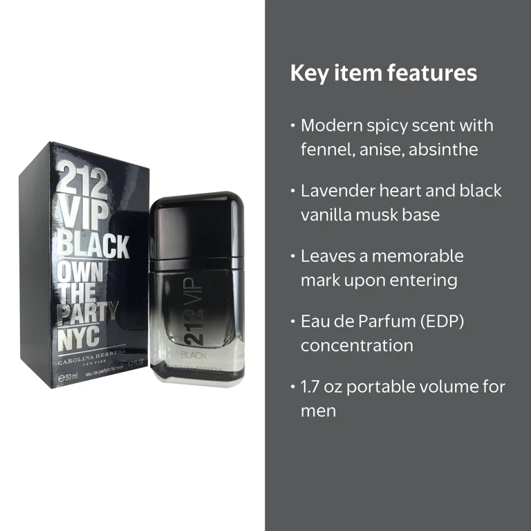 Carolina Herrera, 212 VIP Black Men Cologne, 1.7 oz EDP, Sp