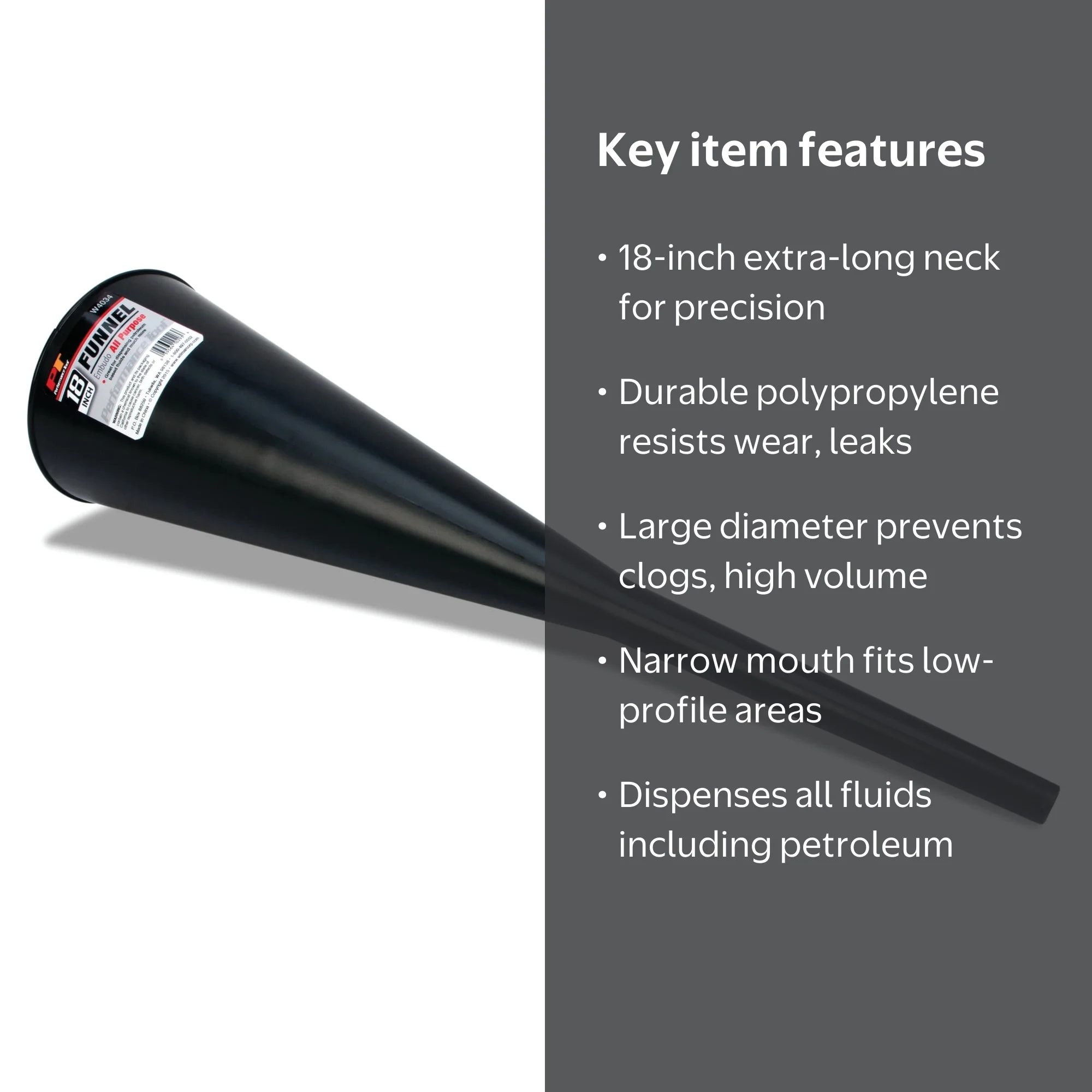 Performance Tool, Multi-Purpose Funnel, 18 in., Extra Long Neck