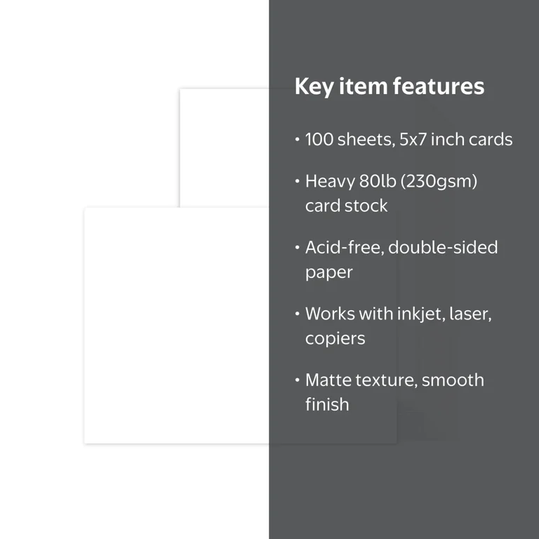 Goefun Premium Printable 100 Pack 5x7 White Cardstock, 80lb Thick