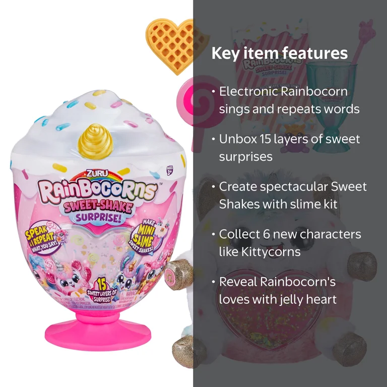 ZURU Rainbocorns Sweet Shake Surprise: Jelly Heart Unicorn Plush