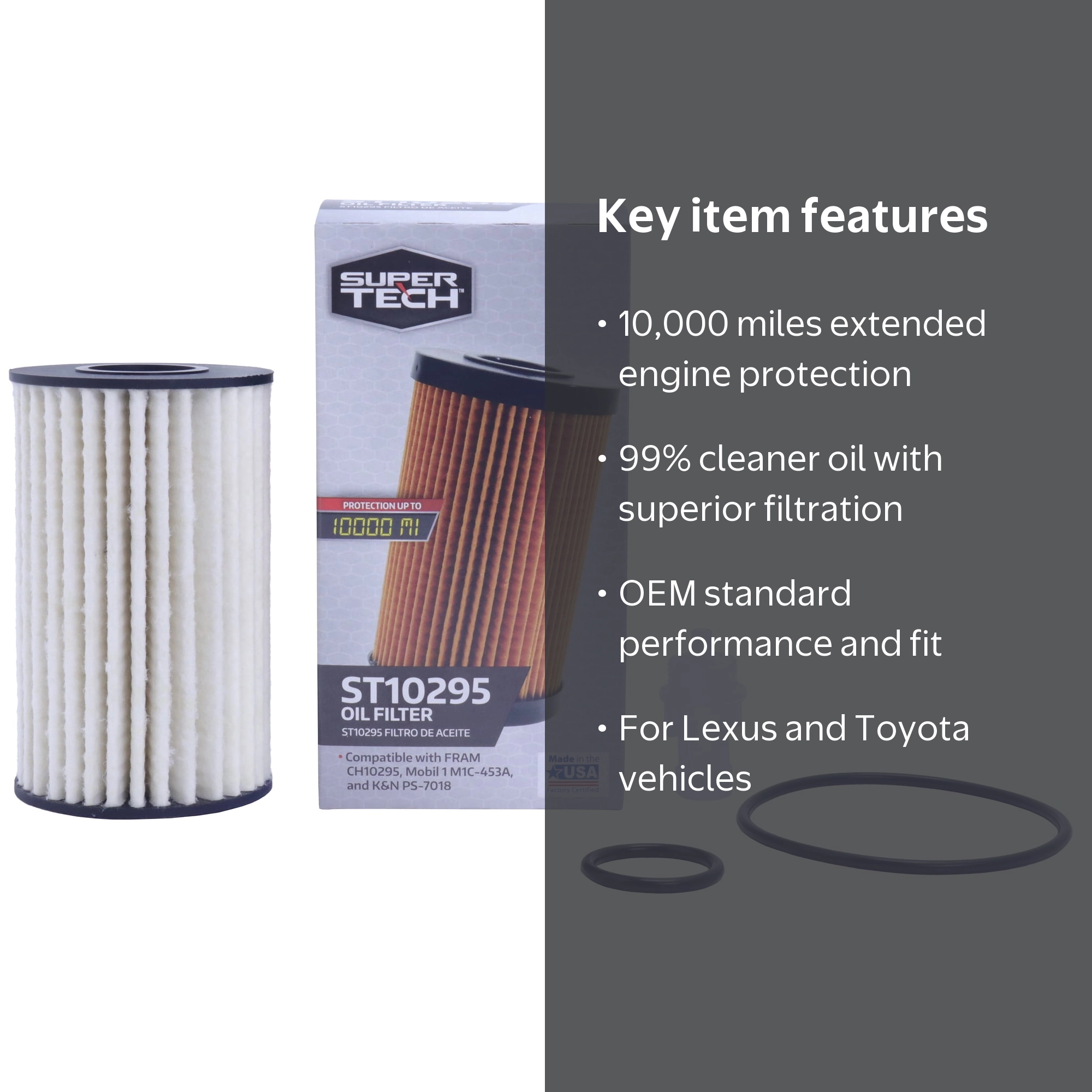 SuperTech Oil Filter, ST10295, 10K mile engine filter for Lexus +