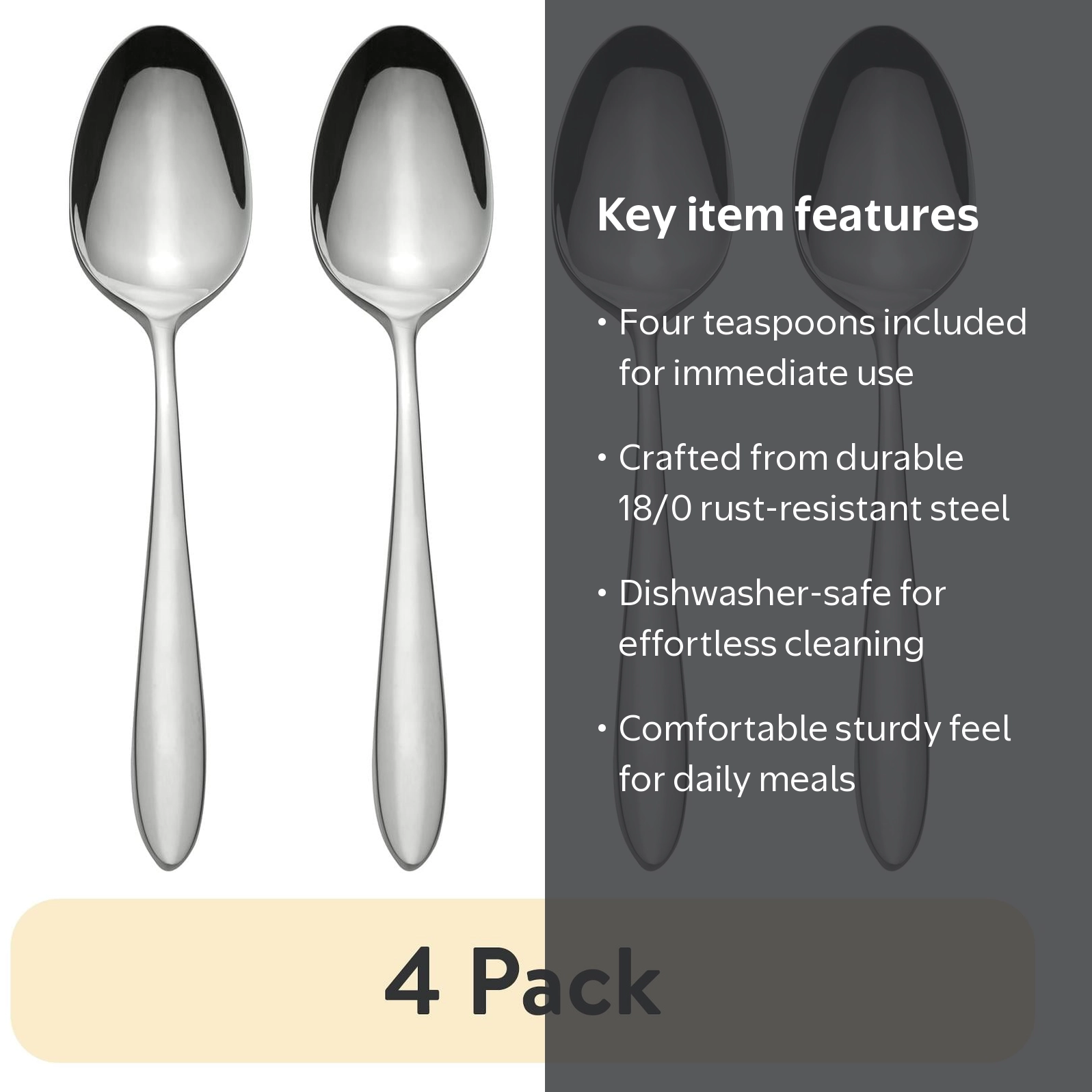Oneida Solefield Stainless Steel Teaspoons 4 Pack Durable Mirror