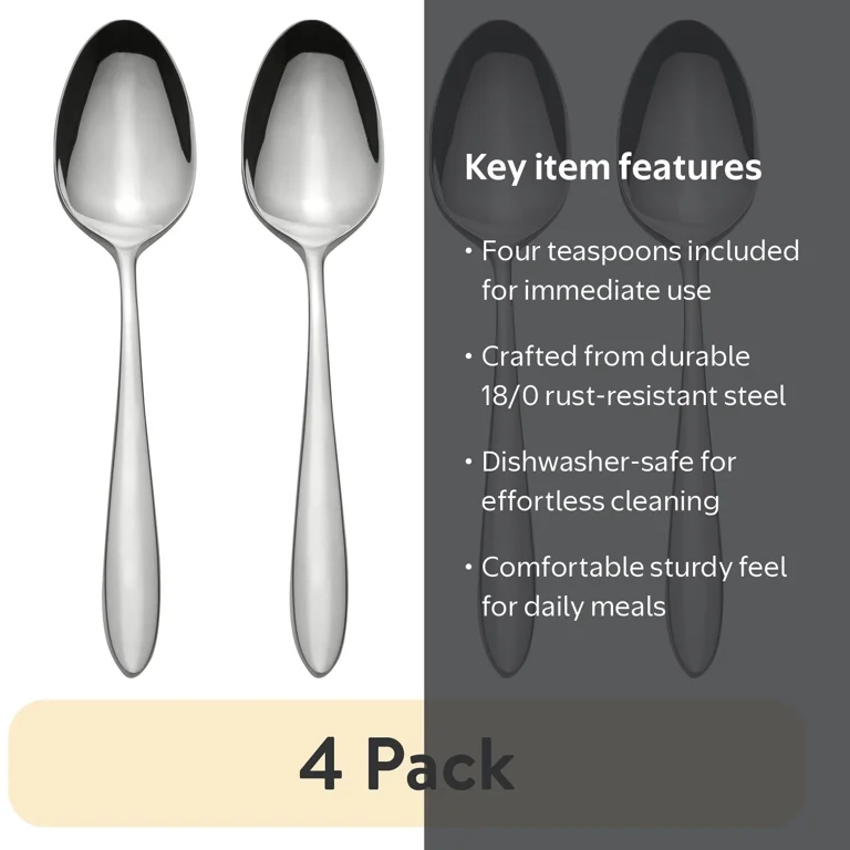 Oneida Solefield Stainless Steel Teaspoons 4 Pack Durable Mirror