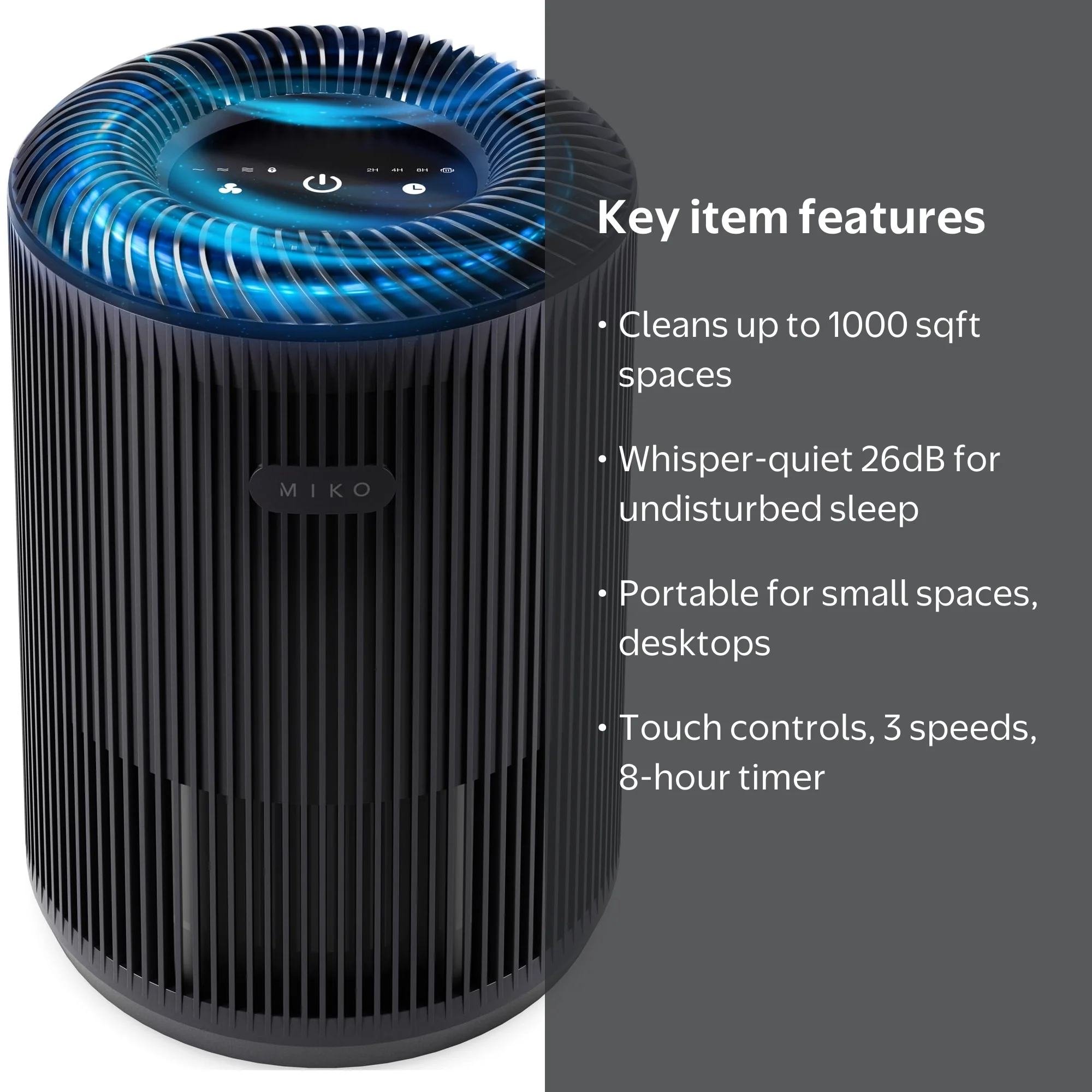 Miko Essence Portable Air Purifier with H13 True HEPA & Active