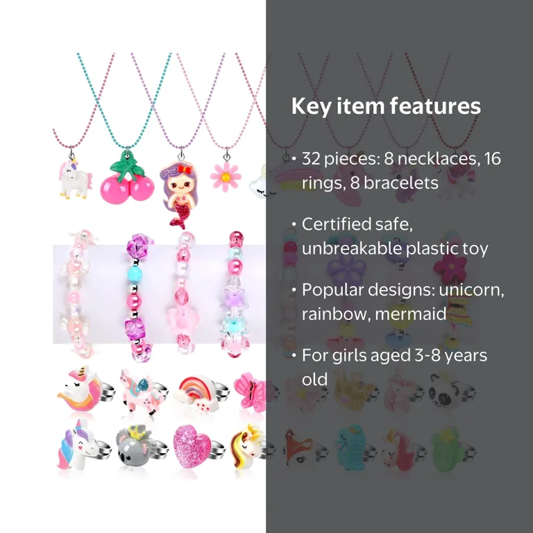 sixwipe 32 Pcs Little Girl Jewelry Set, Kids Jewelry for Toddler