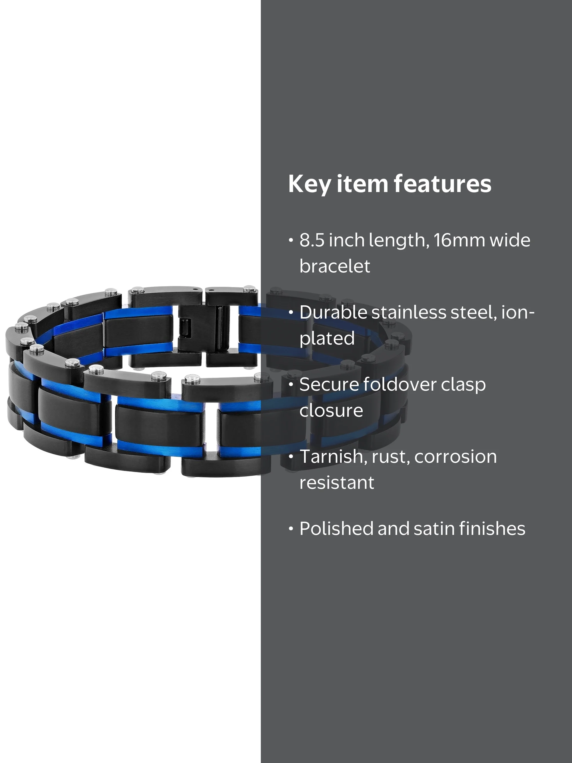 Men's Black and Blue Stainless Steel Link Bracelet - Walmart.com