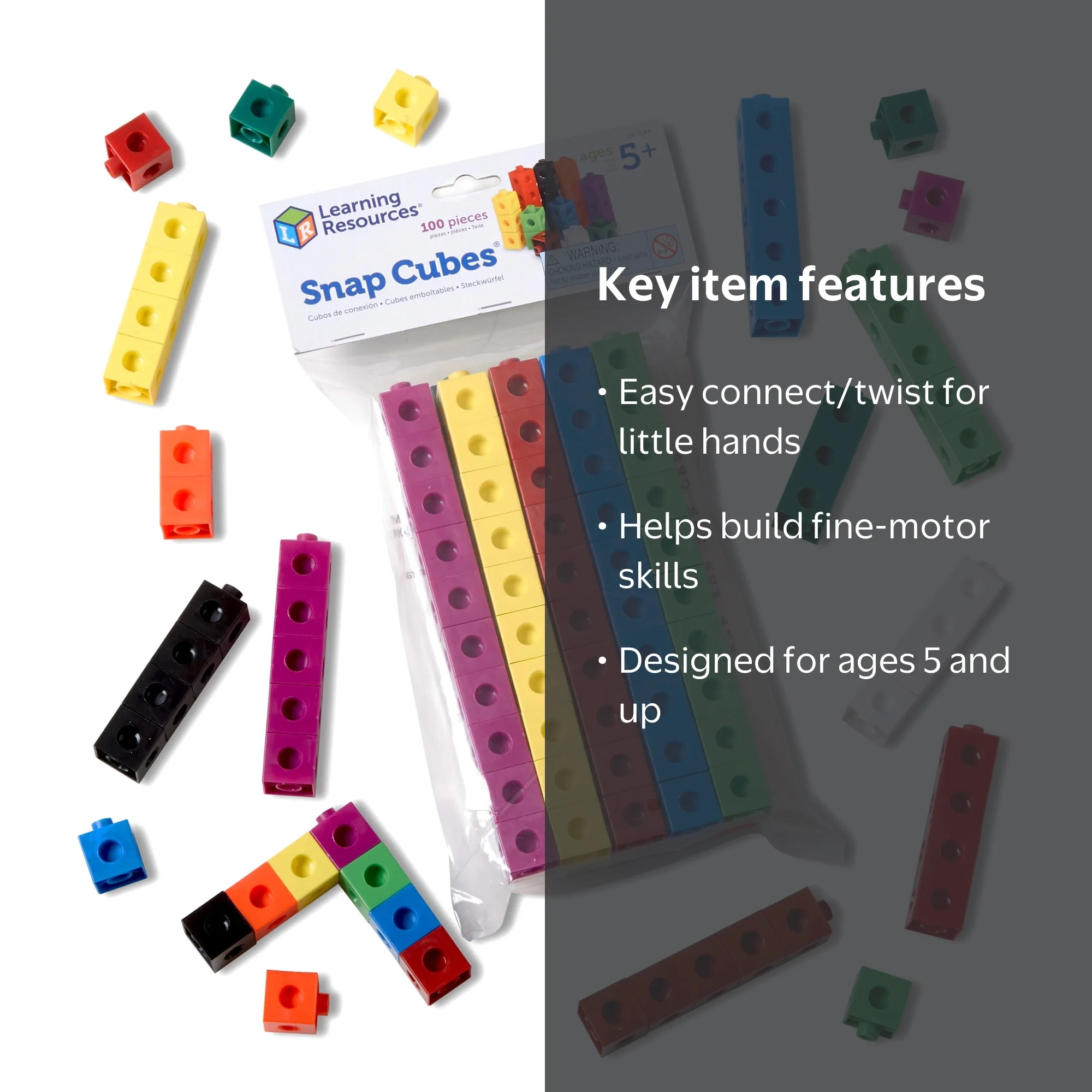 Learning Resources Multicolored Snap Cubes, Math Manipulatives