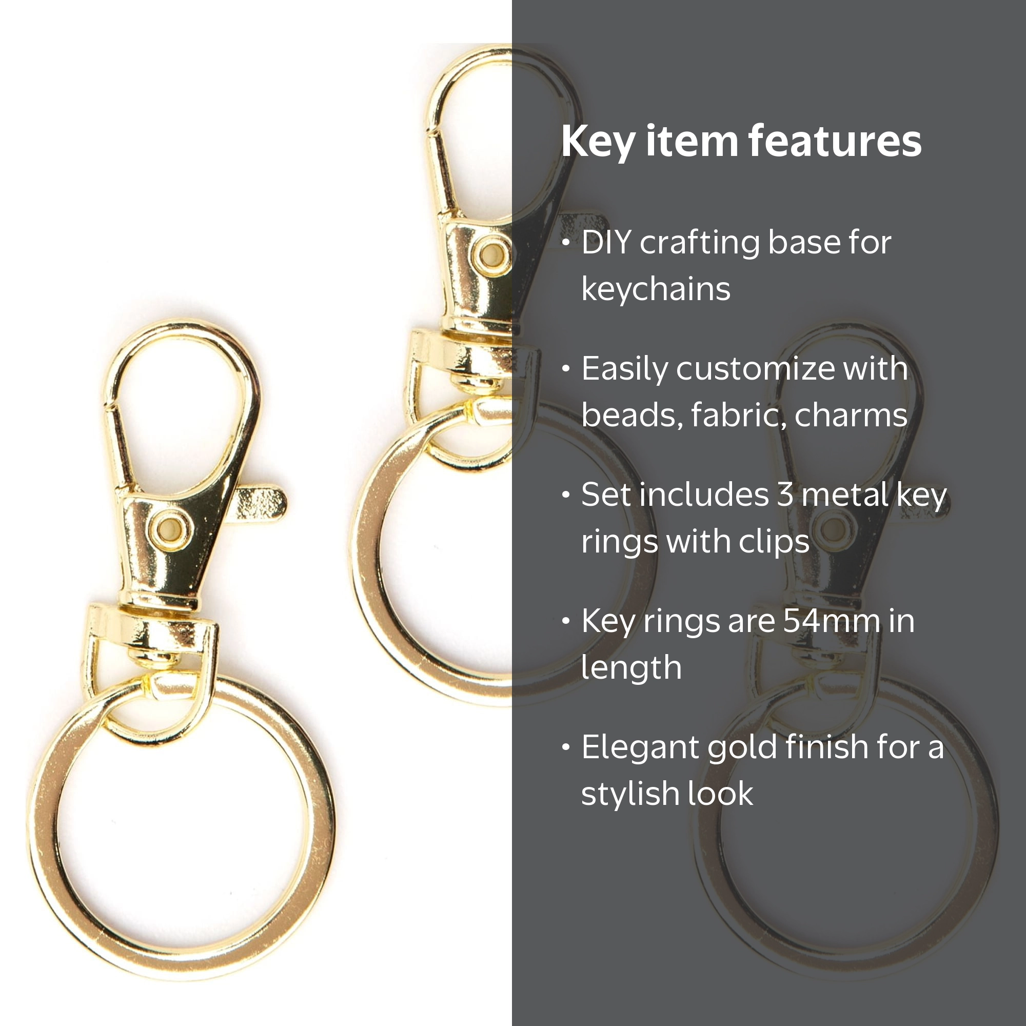 Cousin DIY 3-Pack Gold Metal Key Rings, 54mm Keychain Rings for