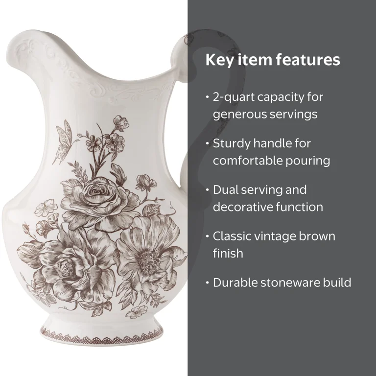 The Pioneer Woman Agatha Stoneware 2-Quart Pitcher, Brown