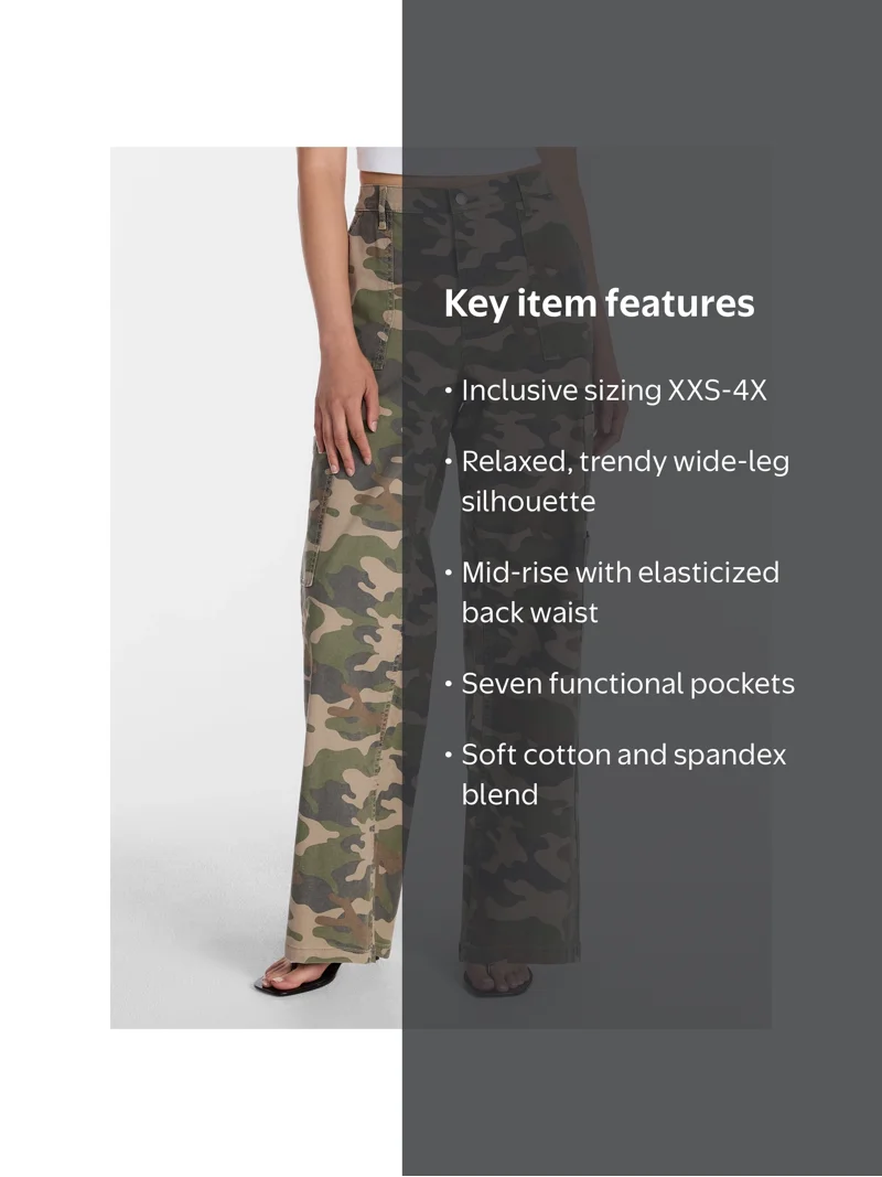 No Boundaries Wide Leg Cargo Pants, 33.5