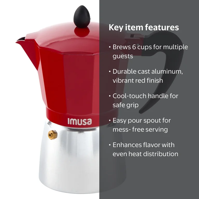 IMUSA, 6 Cup Cast Aluminum Stovetop Coffeemaker, Red Top - Walmart.com