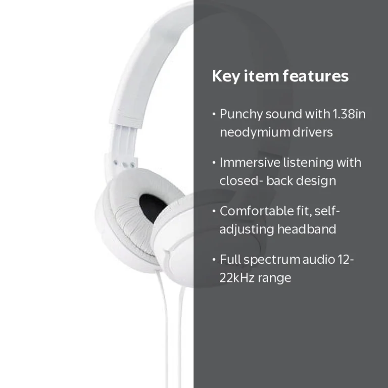 Sony, Headphones, MDR-ZX110, White with Soft Cushioned Earcups