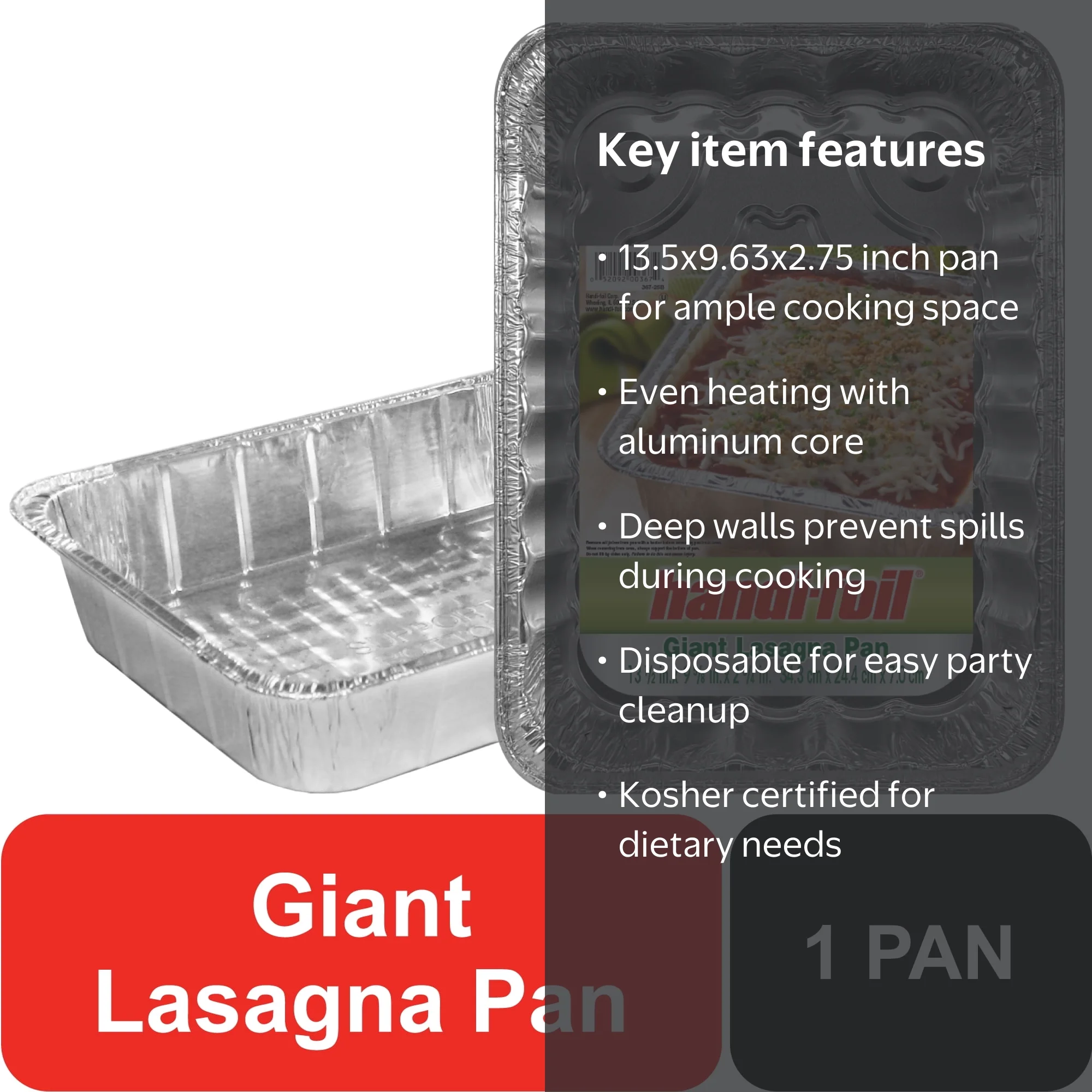 Handi-Foil Aluminum Giant Rectangular Lasagna Pan, 1 Count 13.5
