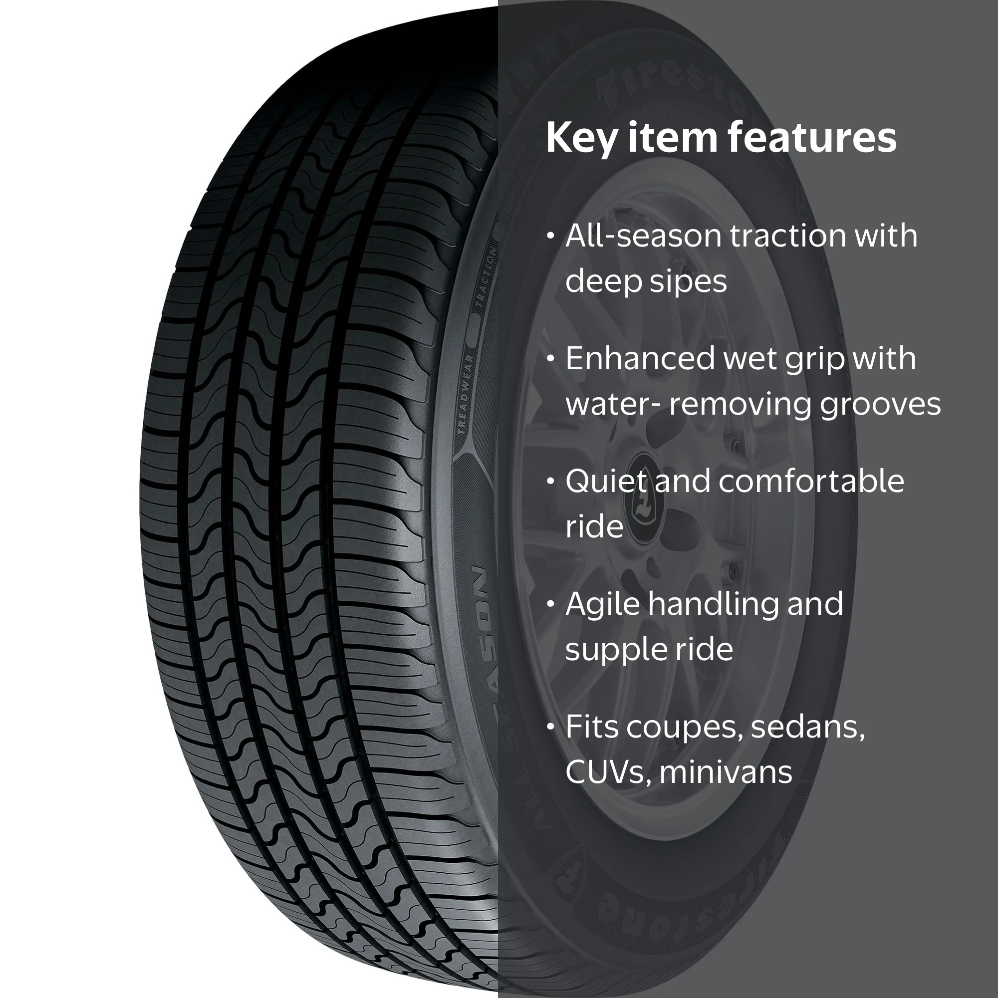 Firestone, Passenger Tire, 225/55R17 97T, All Season - Walmart.com