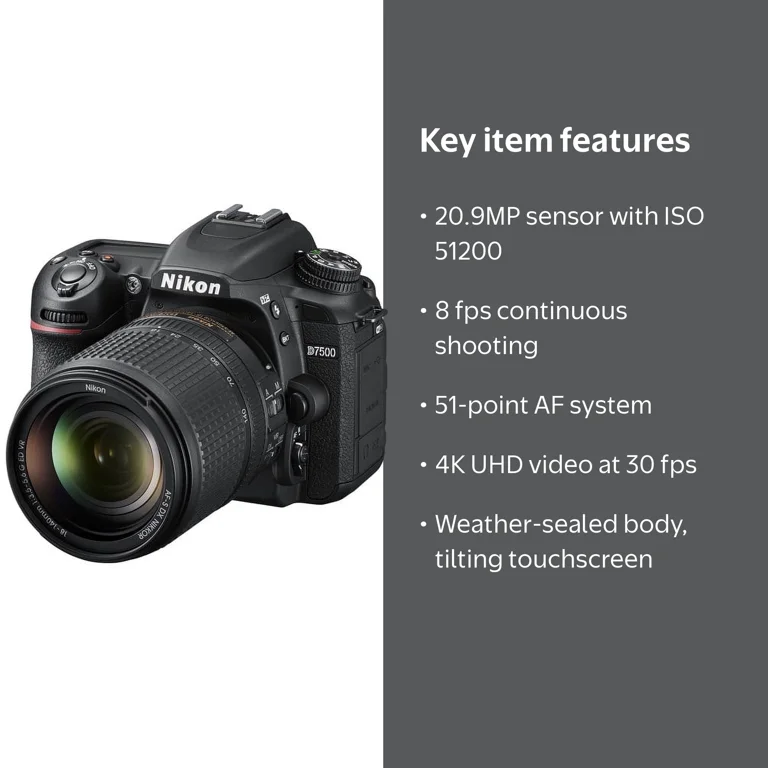 Nikon, DSLR Camera, D7500 with 18-140mm Lens, 20.9MP 4K UHD