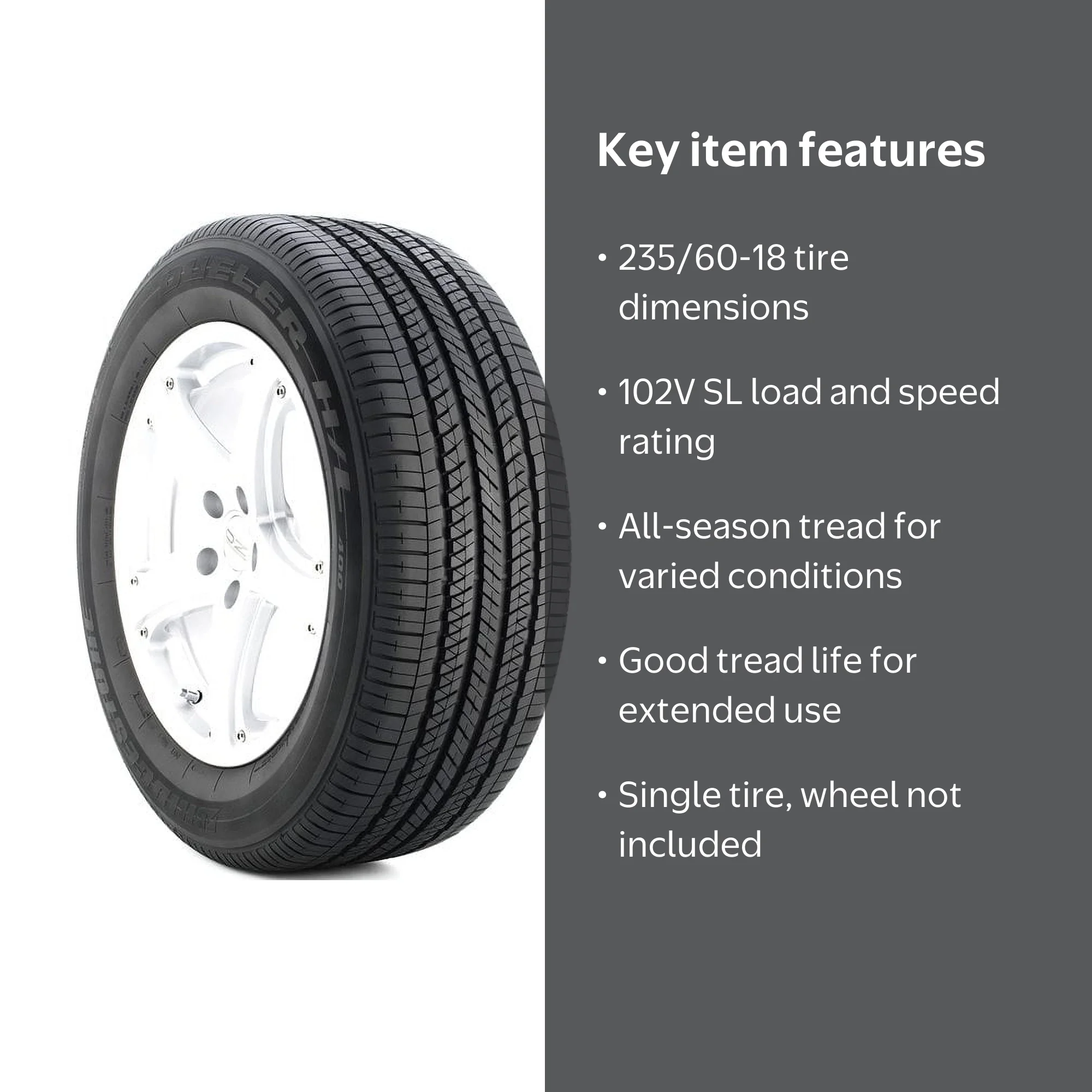 235/60-18 Bridgestone Dueler H/L 400 102V SL Black Wall Tire