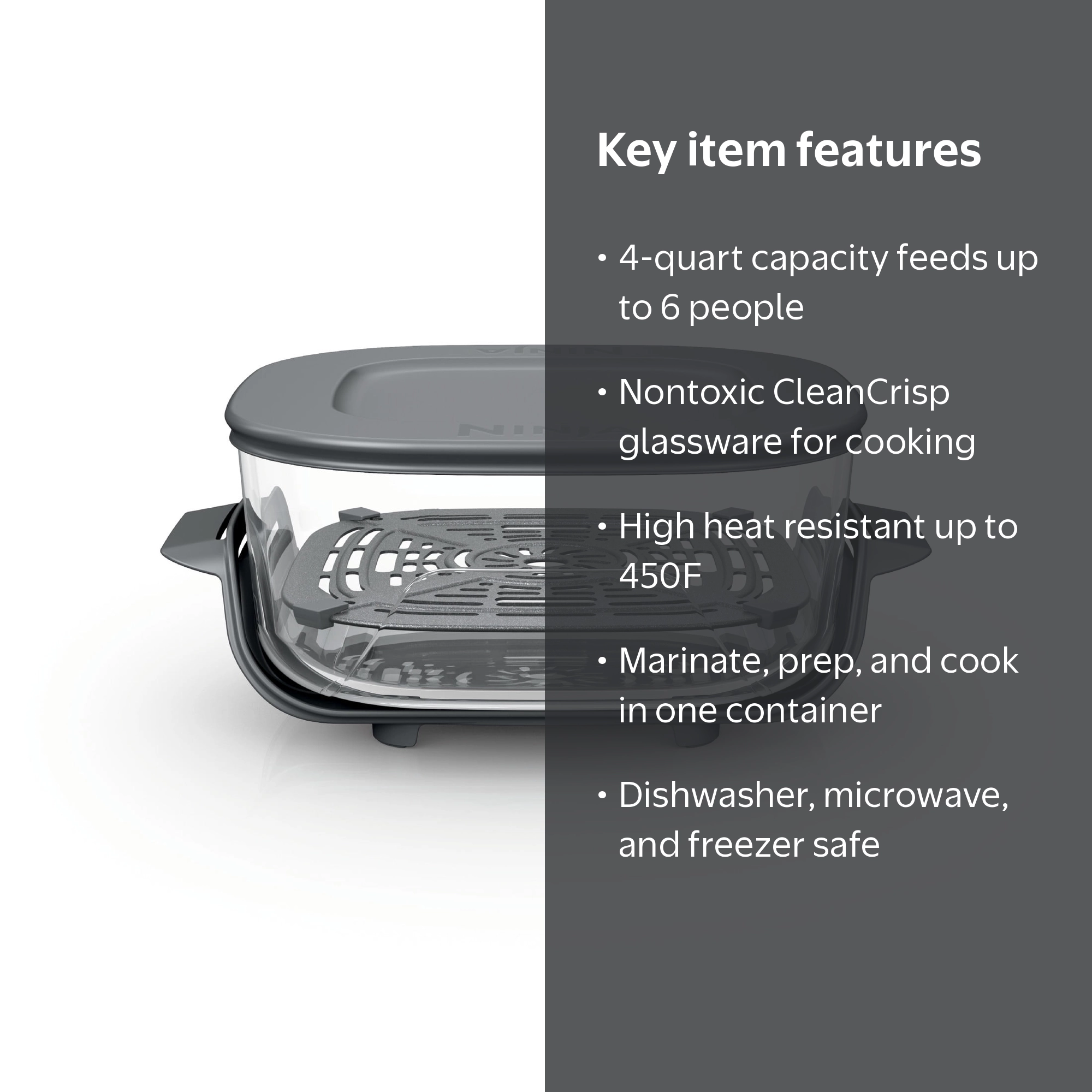 Ninja CleanCrisp Glass Container, 4-Qt, Clear, Glass, Storage Lid