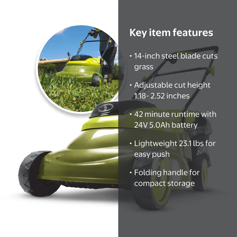 Sun Joe 24V Cordless 14-inch Brushless Push Lawn Mower, 3-Position