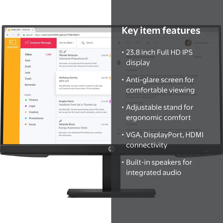 HP Computer Screen P24h G4 23.8