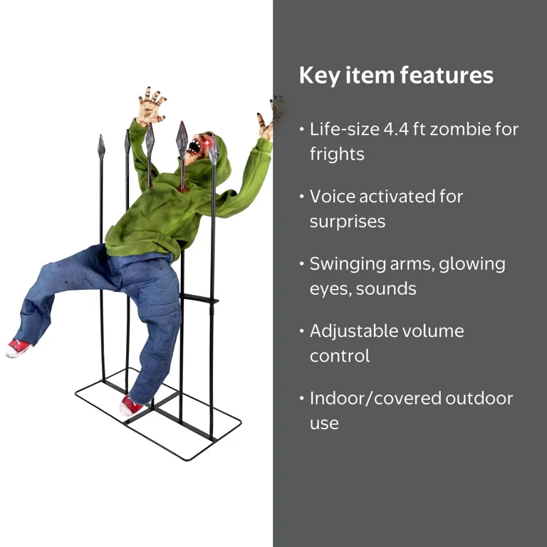Haunted Hill Farm 4.4 ft Voice-Sensor Impaled Zombie Halloween