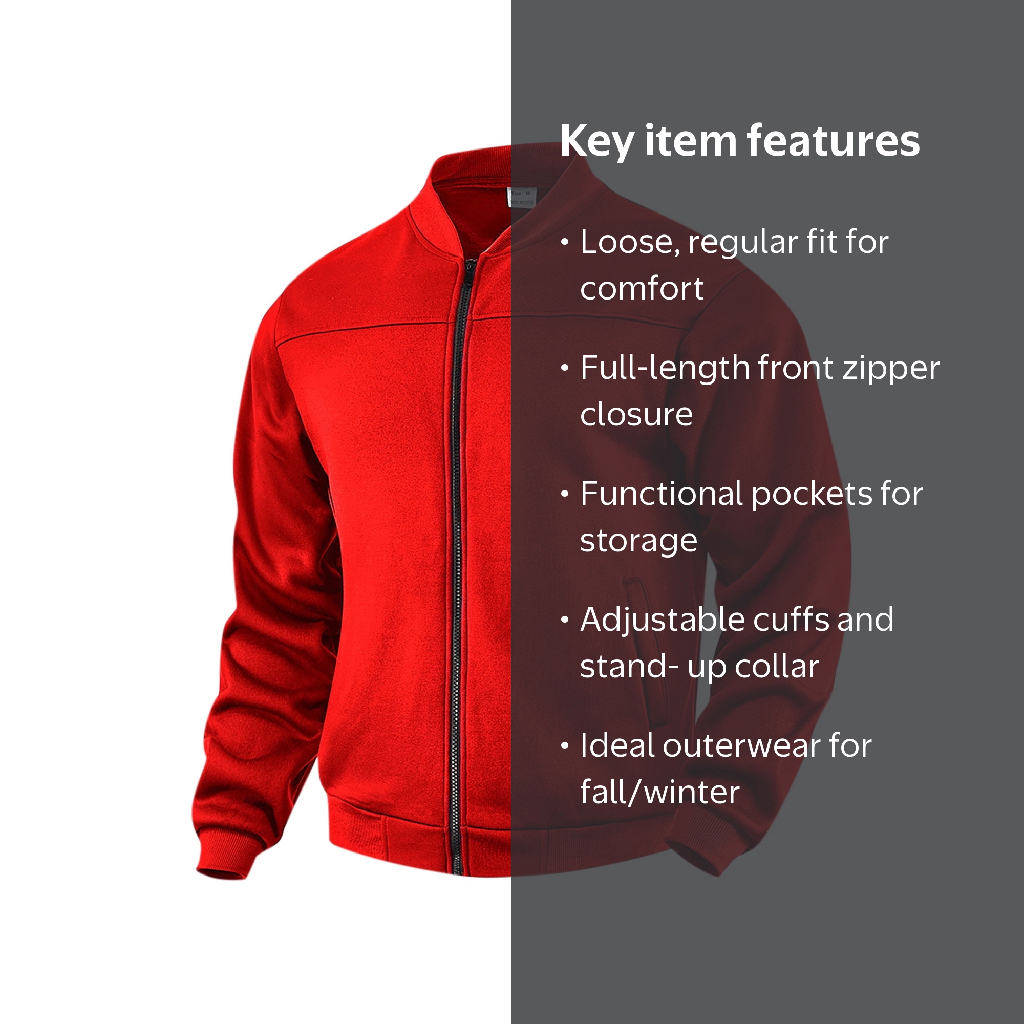WRKEKC Jackets for Men No Hood Solid Color Zipper Loose Fitting
