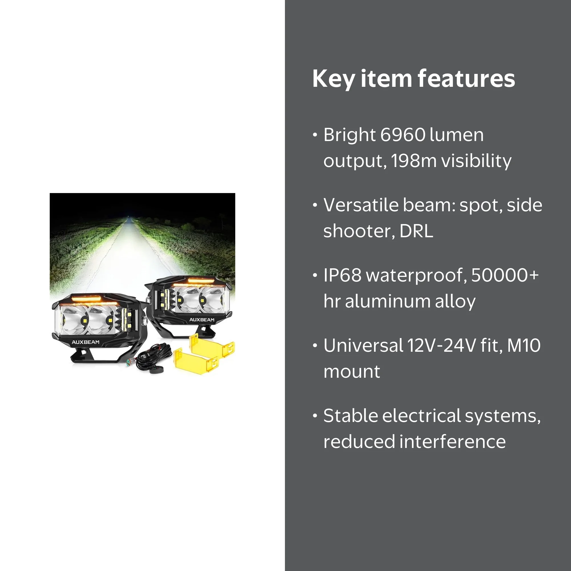 Auxbeam ZD000897 4inch Rectangular Combo Beam Side Shooter LED Pod